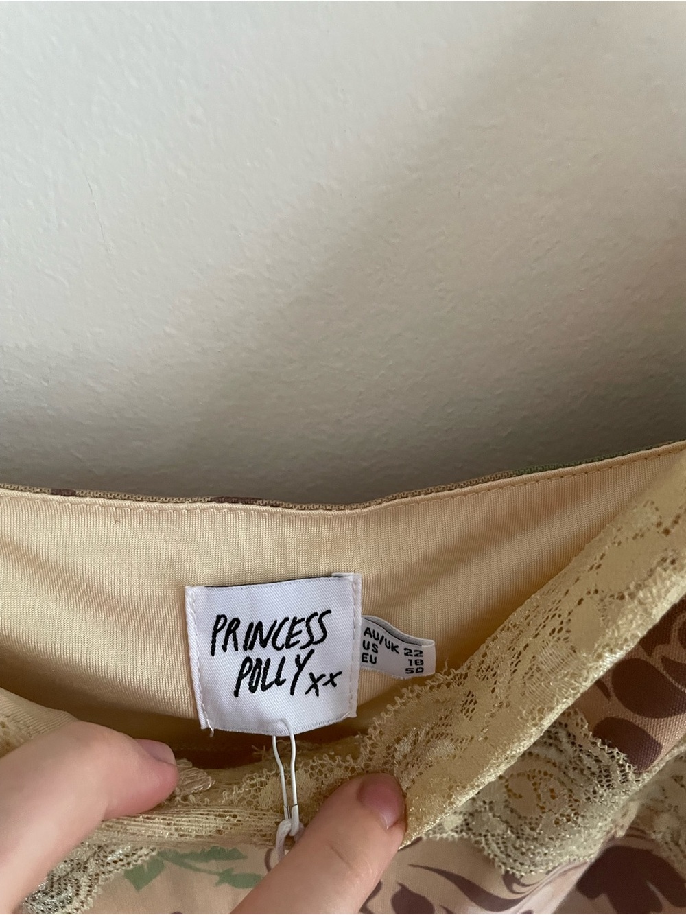 Princess Polly Fairy Grunge Whimsical Y2K Beige Floral Satin Lace Slip Dress 18 - Picture 8 of 9